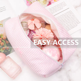 PAZIMIIK Cozy Makeup Bag Stripe Ballet Pink lifestyle scene