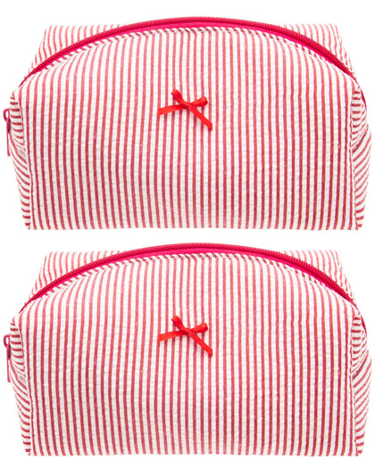 PAZIMIIK Cozy Makeup Bag Stripe Red front view