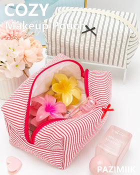 PAZIMIIK Cozy Makeup Bag Stripe Red in a backpack