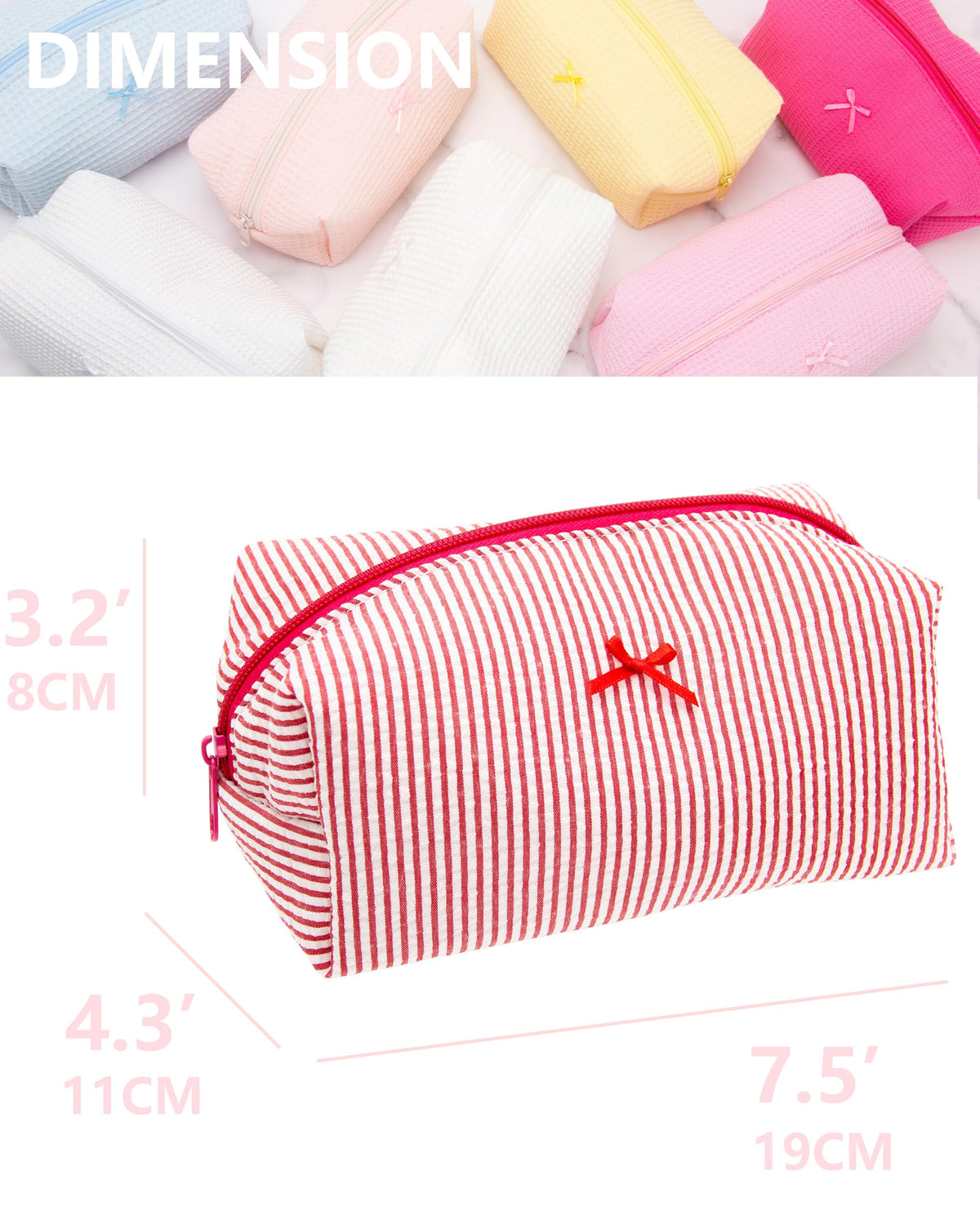 PAZIMIIK Cozy Makeup Bag Stripe Red with floral pattern