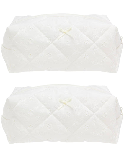 PAZIMIIK Cozy Makeup Bag white embroidered design front view