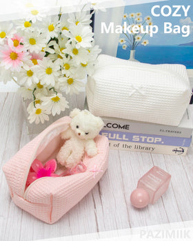 PAZIMIIK Cozy Makeup Bag with a background of flowers