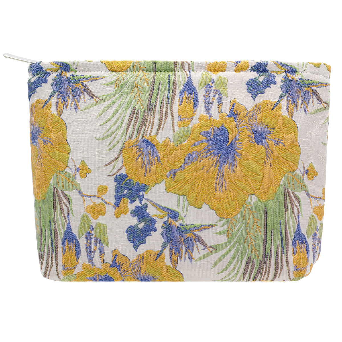 PAZIMIIK Flat Makeup Bag Brocade Flower Yellow front view