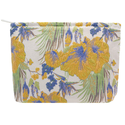 PAZIMIIK Flat Makeup Bag Brocade Flower Yellow front view