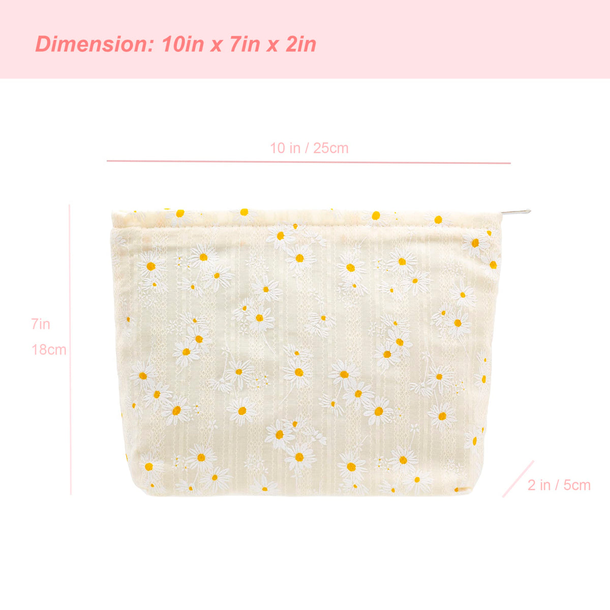 PAZIMIIK Flat Makeup Bag Daisy Beige interior with cosmetics