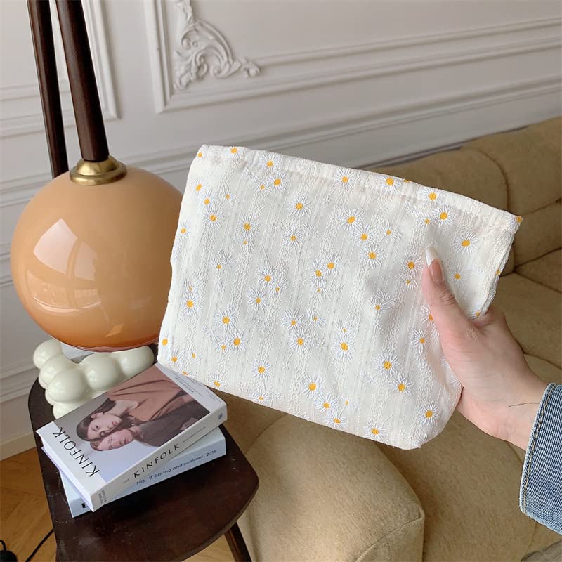 PAZIMIIK Flat Makeup Bag Daisy Beige on a table