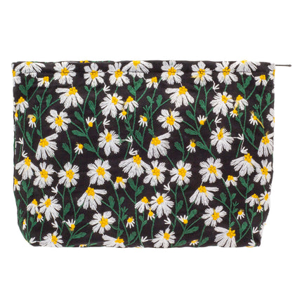 PAZIMIIK Flat Makeup Bag Daisy Black front view