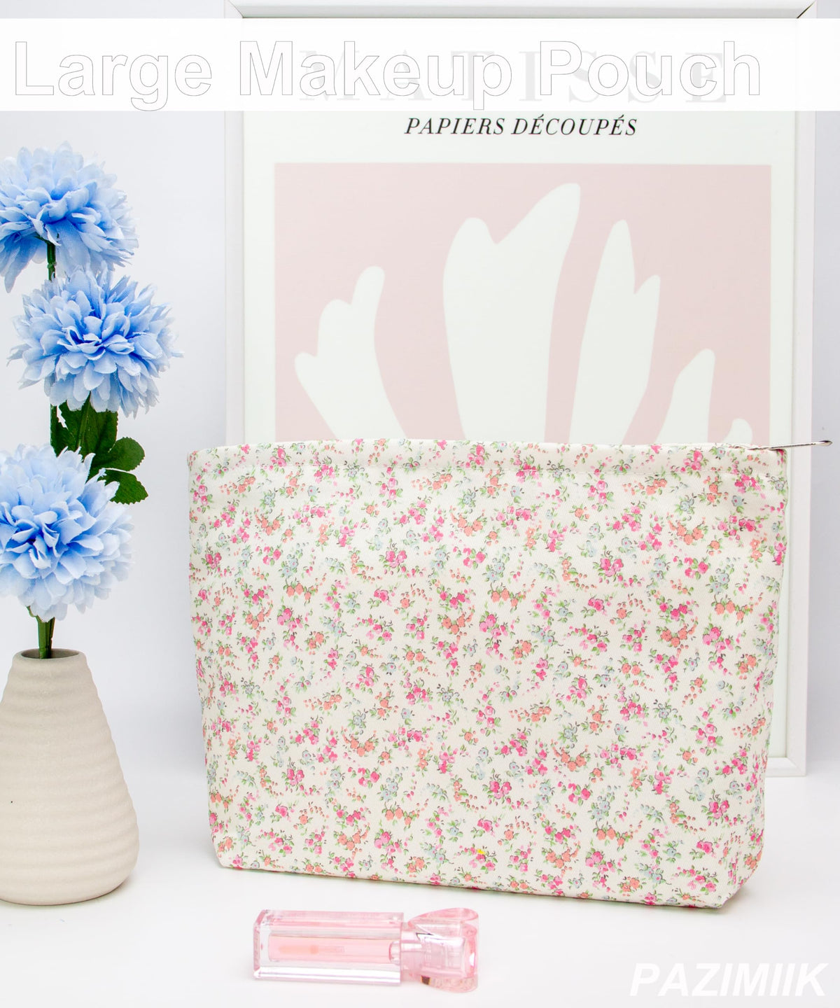 PAZIMIIK Flat Makeup Bag displayed with cosmetics