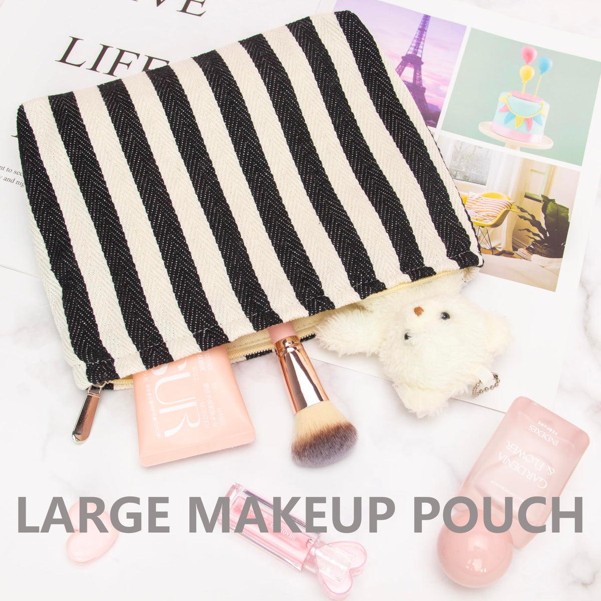 PAZIMIIK Flat Makeup Bag displayed with other accessories