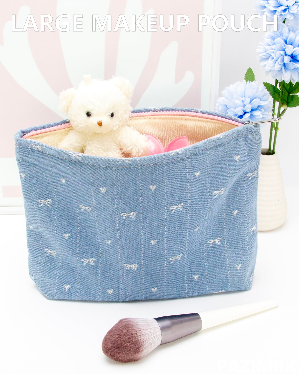 PAZIMIIK Flat Makeup Bag filled with cosmetics