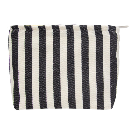 PAZIMIIK Flat Makeup Bag front view in black and white stripe