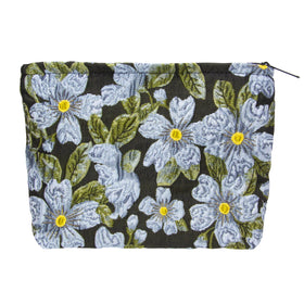 PAZIMIIK Flat Makeup Bag front view in black brocade flower design