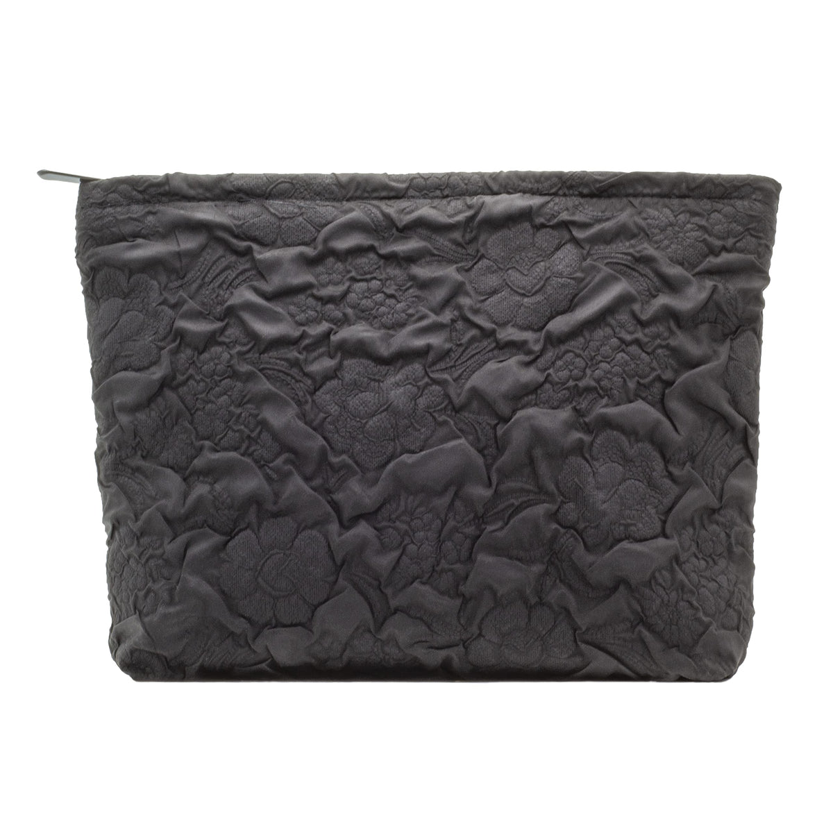 PAZIMIIK Flat Makeup Bag front view in black with floral design