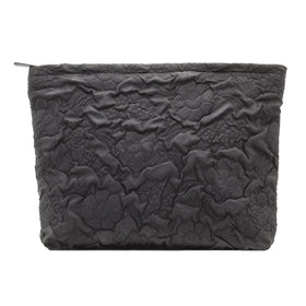 PAZIMIIK Flat Makeup Bag front view in black with floral design
