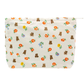 PAZIMIIK Flat Makeup Bag front view in flower bear white