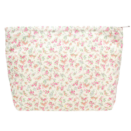 PAZIMIIK Flat Makeup Bag front view, white flower design