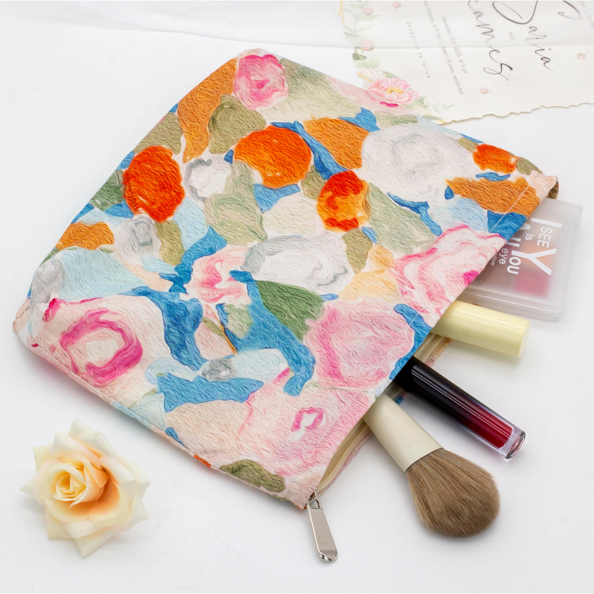 PAZIMIIK Flat Makeup Bag Garden Orange interior view