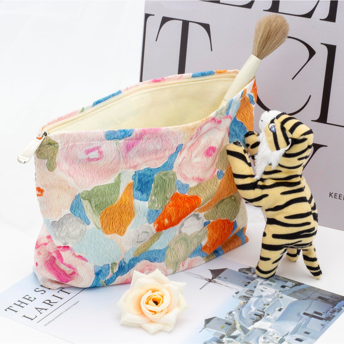 PAZIMIIK Flat Makeup Bag Garden Orange side view