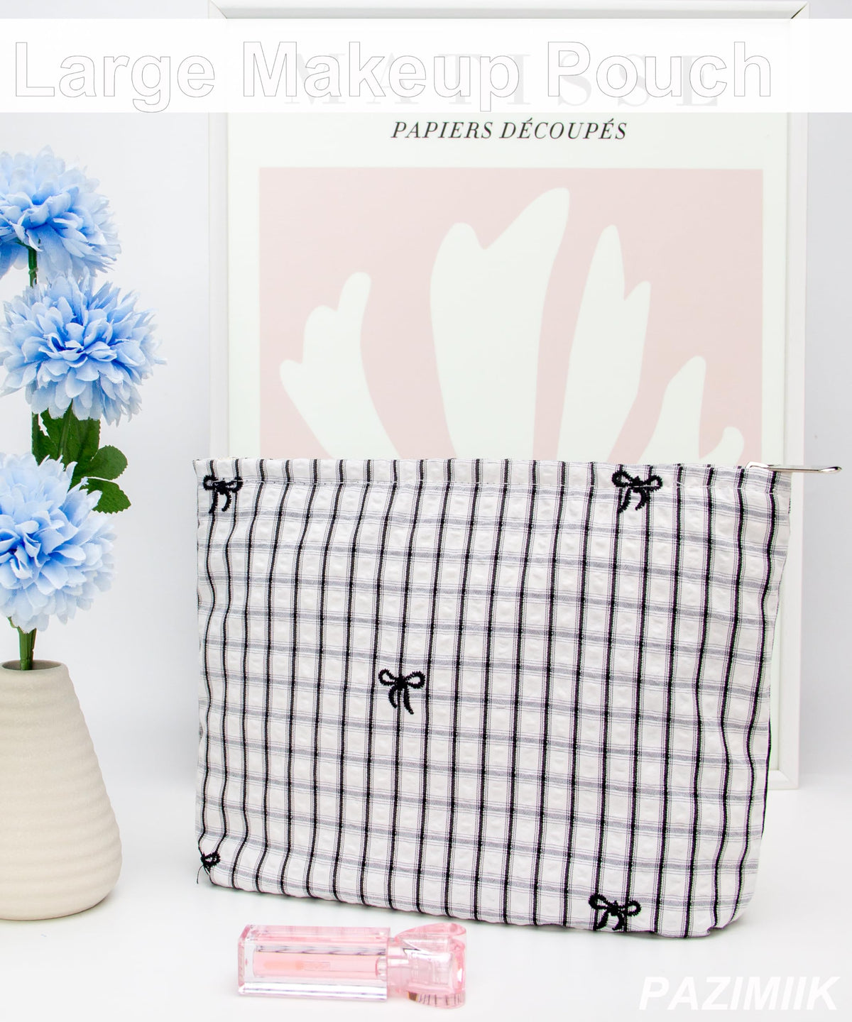 PAZIMIIK Flat Makeup Bag Gingham Black in a handbag