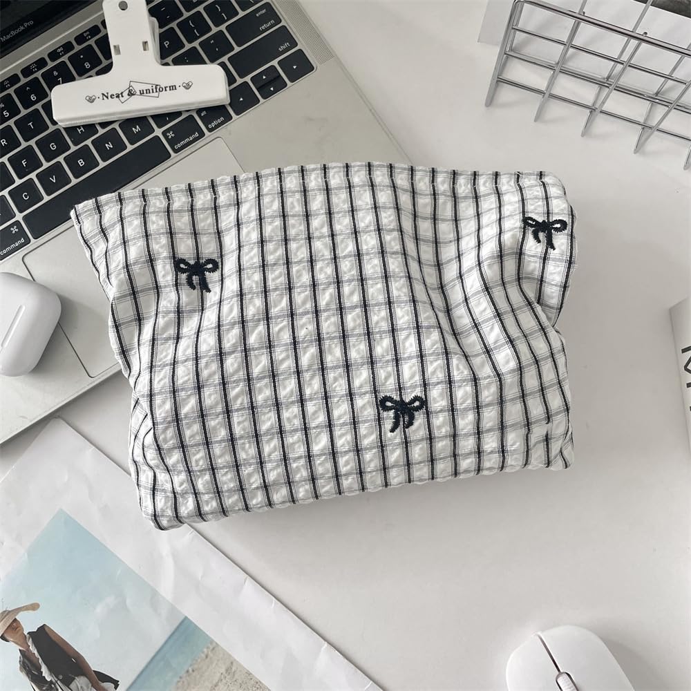 PAZIMIIK Flat Makeup Bag Gingham Black lifestyle scene