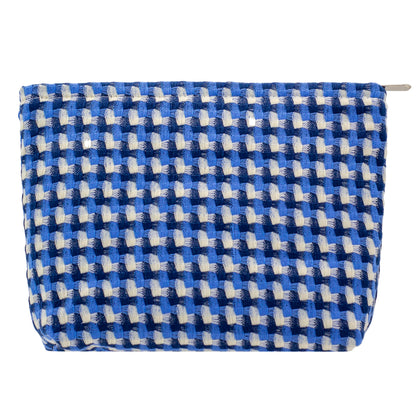 PAZIMIIK Flat Makeup Bag Grid Lake Blue front view