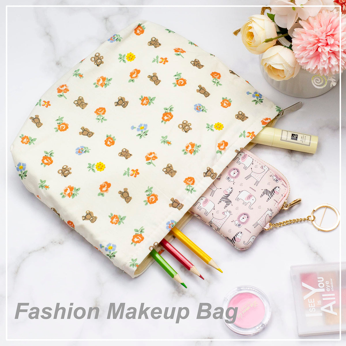 PAZIMIIK Flat Makeup Bag in a handbag