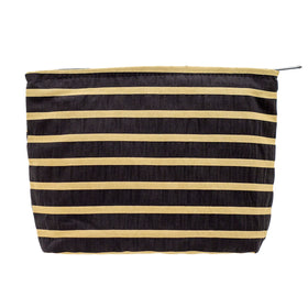 PAZIMIIK Flat Makeup Bag in black stripe design front view