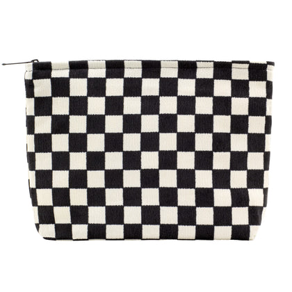 PAZIMIIK Flat Makeup Bag in Checkered Black, front view