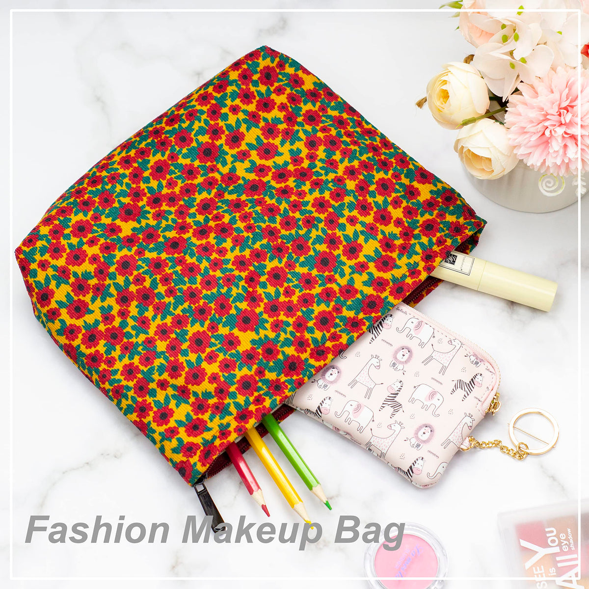 PAZIMIIK Flat Makeup Bag placed in a handbag