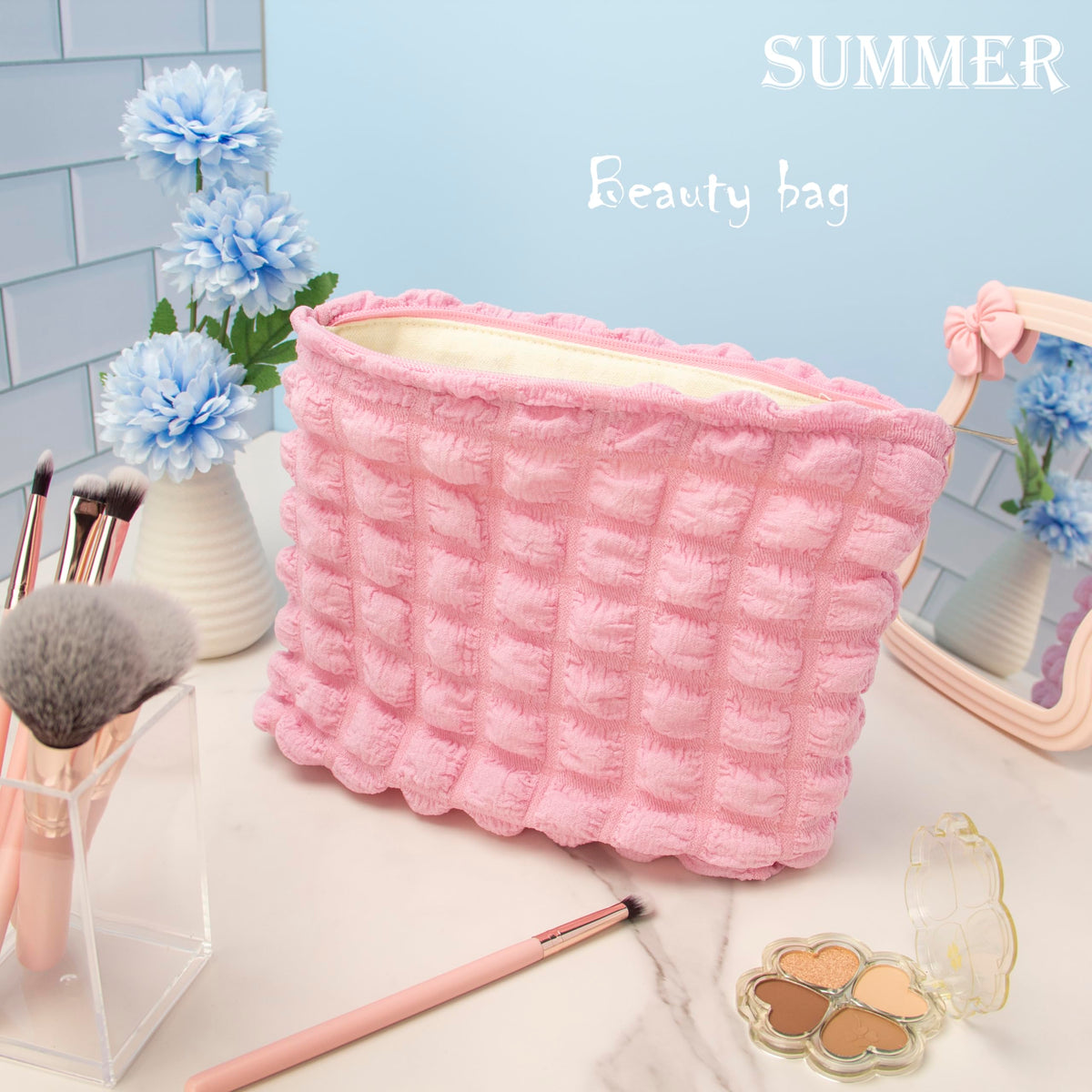 PAZIMIIK Flat Makeup Bag showing canvas-lined interior