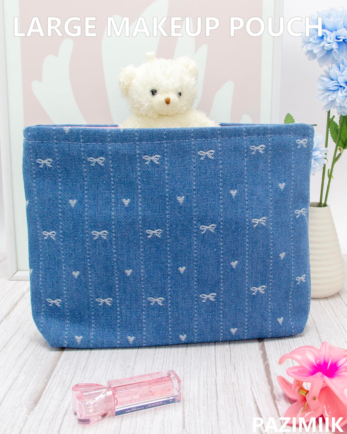PAZIMIIK Flat Makeup Bag side view showing slim design