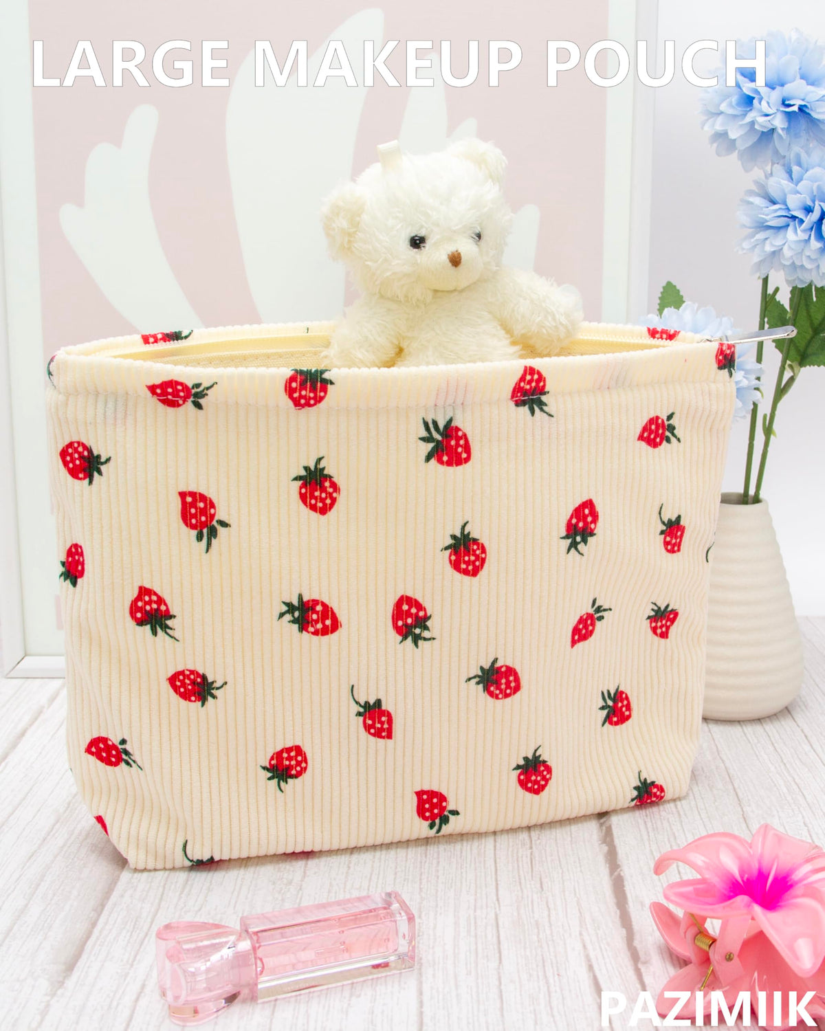 PAZIMIIK Flat Makeup Bag side view showing slim profile