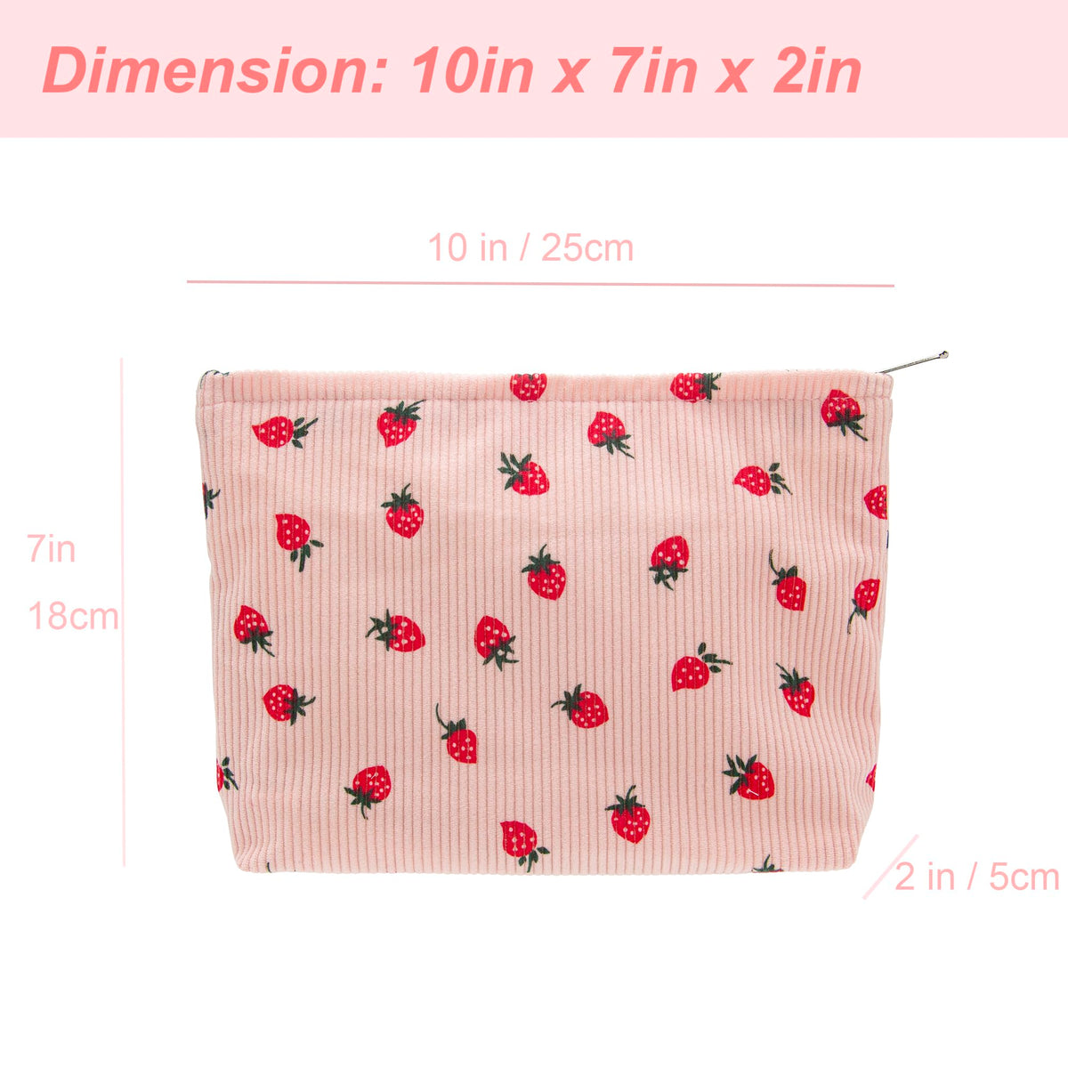 PAZIMIIK Flat Makeup Bag Strawberry Pink canvas-lined interior