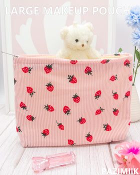 PAZIMIIK Flat Makeup Bag Strawberry Pink side view