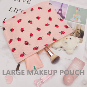PAZIMIIK Flat Makeup Bag Strawberry Pink with accessories