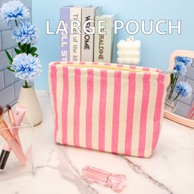 PAZIMIIK Flat Makeup Bag Stripe Pink dimensions