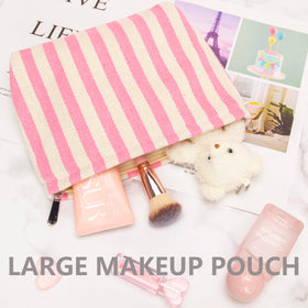 PAZIMIIK Flat Makeup Bag Stripe Pink lifestyle scene