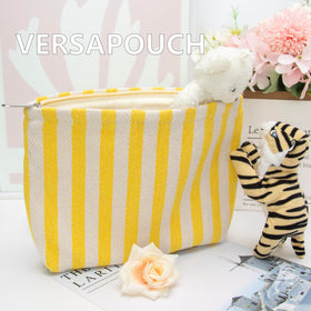 PAZIMIIK Flat Makeup Bag Stripe Yellow with accessories