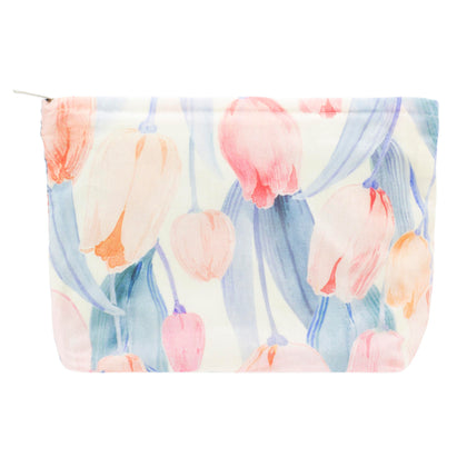 PAZIMIIK Flat Makeup Bag Tulips Pink front view