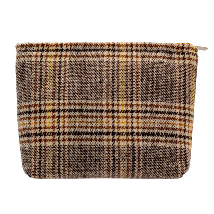 PAZIMIIK Large Canvas Makeup Bag front view in brown plaid