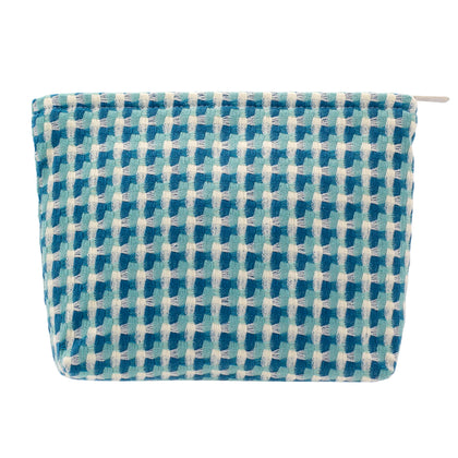PAZIMIIK Large Canvas Makeup Bag front view in Grid Green