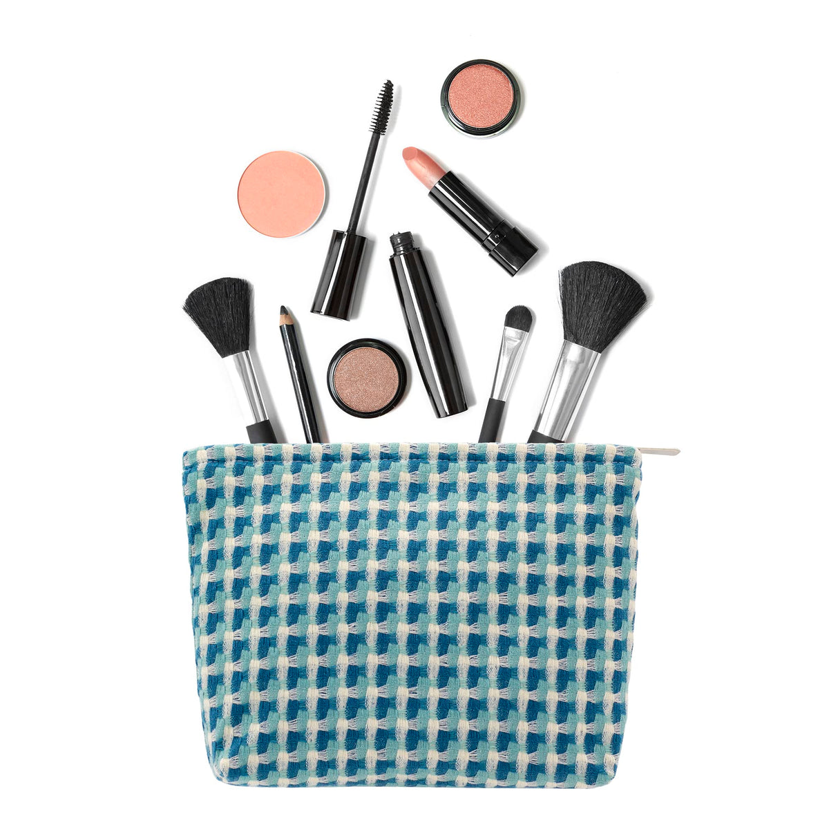 PAZIMIIK Large Canvas Makeup Bag open with cosmetics inside