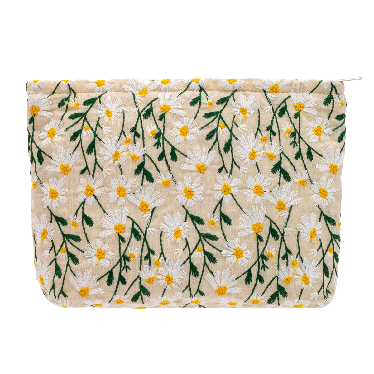 PAZIMIIK Large Travel Makeup Bag in Daisy White front view