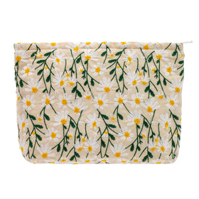 PAZIMIIK Large Travel Makeup Bag in Daisy White front view