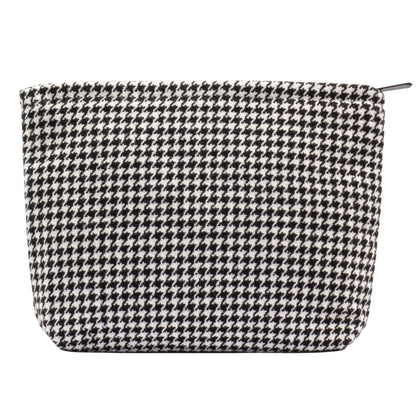 PAZIMIIK large travel makeup bag in houndstooth black front view