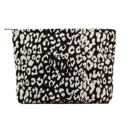 PAZIMIIK Large Travel Makeup Bag Leopard Black front view