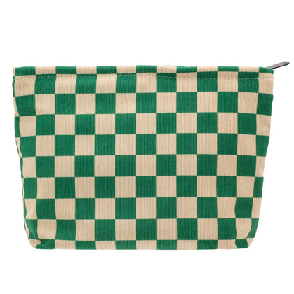 PAZIMIIK Large Zipper Makeup Bag front view in green corduroy