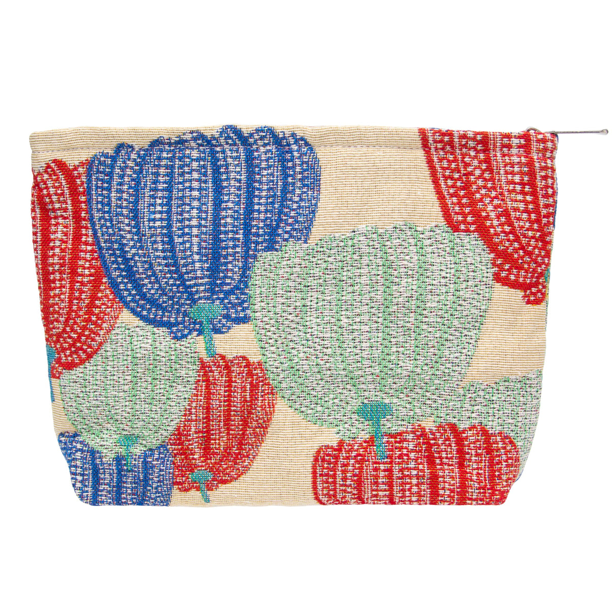 PAZIMIIK Slim Flat Makeup Bag in colourful linen design front view