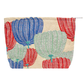 PAZIMIIK Slim Flat Makeup Bag in colourful linen design front view