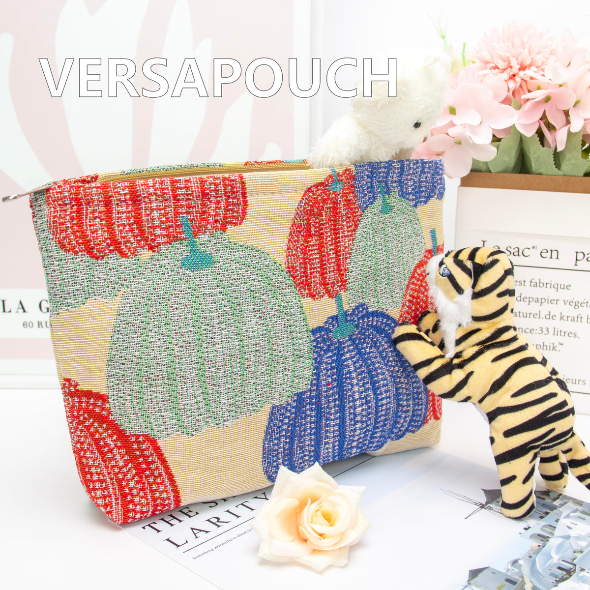 PAZIMIIK Slim Flat Makeup Bag in various fabric designs